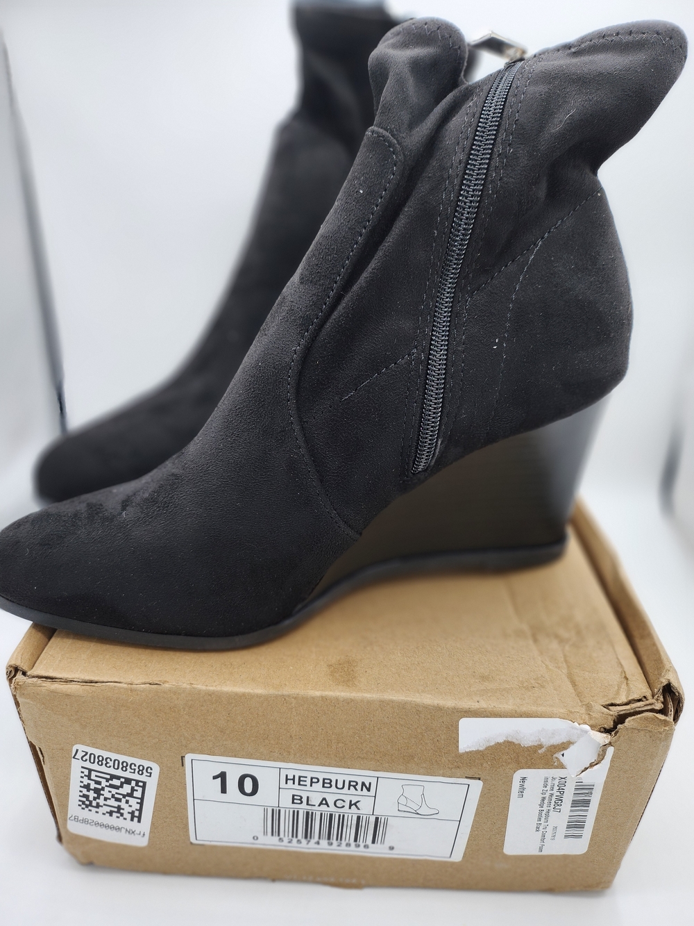 Black Wedge Zippered Ankle Booties - Women Size 10 NIB